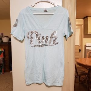 Victoria's Secret PINK silver bling sequin tee size large in great condition